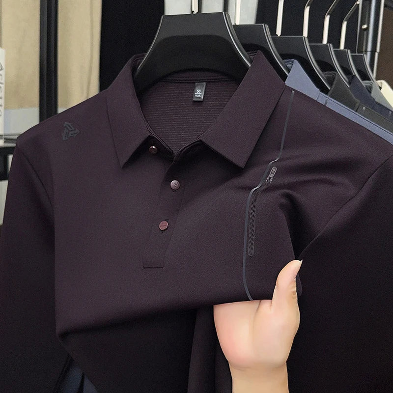 Luxury Quality Men's Polo Shirt Simple Solid Color Print Long Sleeve Autumn Lapel T-Shirt Business Casual Fashion Trend Menswear