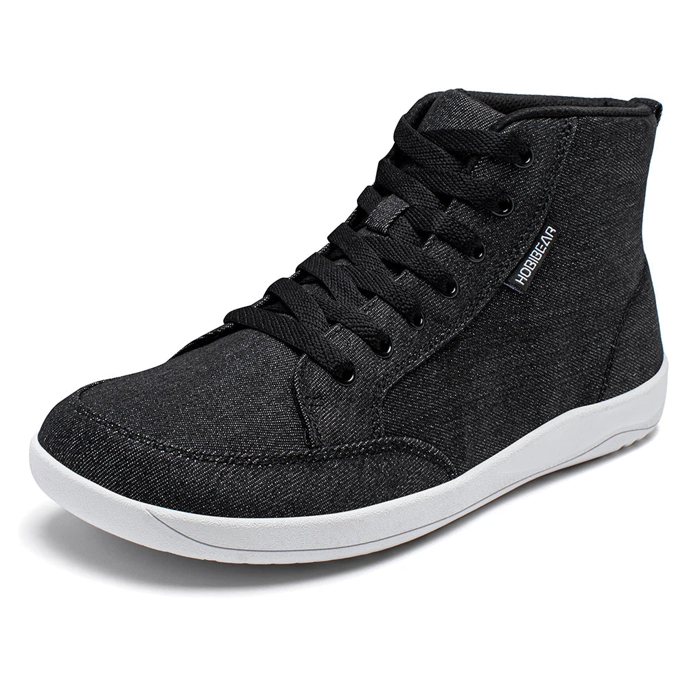 Mid-Top Barefoot Shoes Unisex Wide Toe Box Canvas Sneakes Zero Drop Lace Up Outdoor Walking Shoes