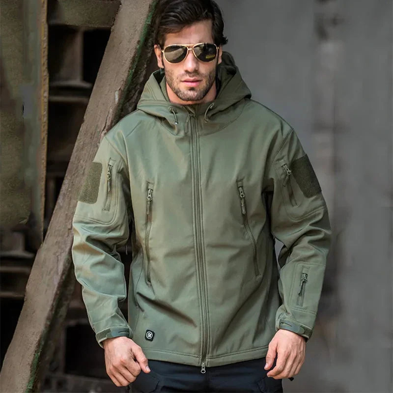Winter Outdoor Work Sets Mens Field Training Jackets Multi-Pocket Fleece Cargo Pants Tactical Waterproof Camping Tracksuits Set