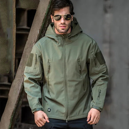 Winter Outdoor Work Sets Mens Field Training Jackets Multi-Pocket Fleece Cargo Pants Tactical Waterproof Camping Tracksuits Set
