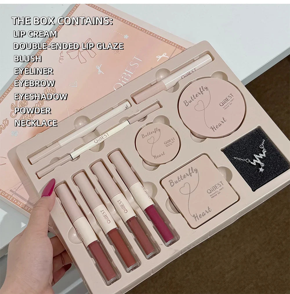 Multipurpose Makeup Set 4pc Double Head Lip Glaze, Face Pressed Powder,Blusher,Eyeshadow, Eyebrow Pencil,Eyeliner,Lip Oil