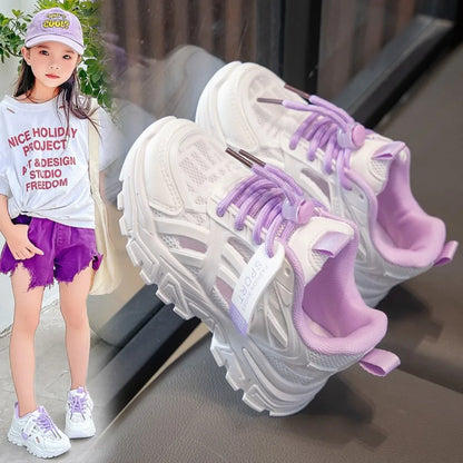 Girls Sports Shoes 2026 Spring and Summer New Children's Casual Mesh Breathable Thick-soled Designer Tennis Sports Shoes