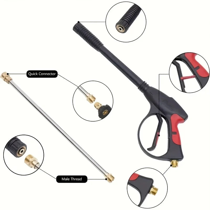 Portable High Pressure Car Wash Gun with Adjustable Extended Rod Household Water Pipe Matching Car Cleaning Tool for Home Outdoo