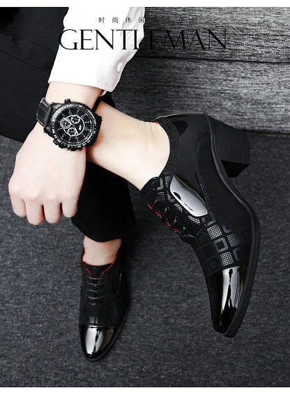 Men's High-heeled Leather Shoes Fashion Red Wedding Dresses Shoes For Men Luxury Formal Shoes Man zapatos de vestir