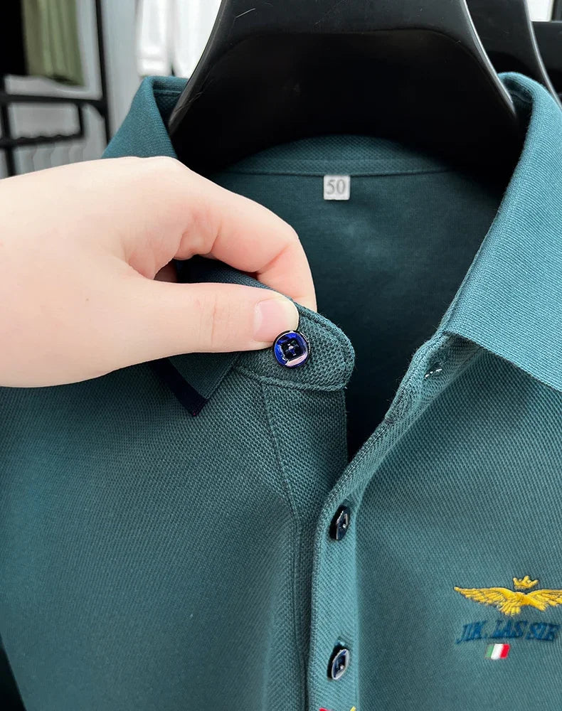 Spring and Autumn new 100% cotton long sleeved men's polo shirt brand high-end embroidered comfortable breathable casual T-shirt