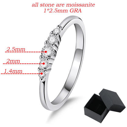 0.13CTTW 2.5mm Certified Moissanite Rings for Women 5 Stones Sparkling Sterling Silver 925 Wedding Band Mach Diamond GRA