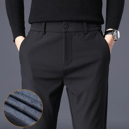 Fleece Pants Thick Men's Winter New Stretch Slim Business Warm Korean Fashion Plush Classic Trousers Male Brand 28-38