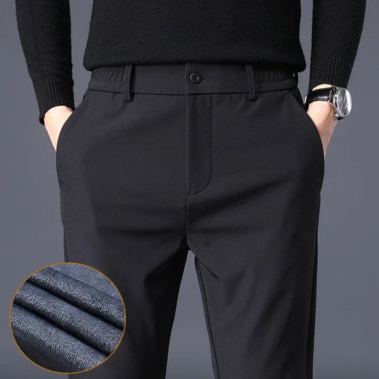 Fleece Pants Thick Men's Winter New Stretch Slim Business Warm Korean Fashion Plush Classic Trousers Male Brand 28-38
