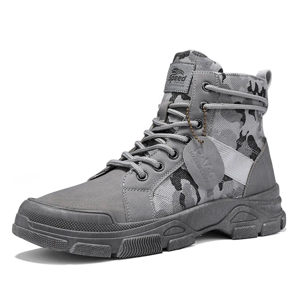 Men's canvas boots autumn winter new plus velvet high-top warm casual boots outdoor boots camouflage tooling boots desert boots