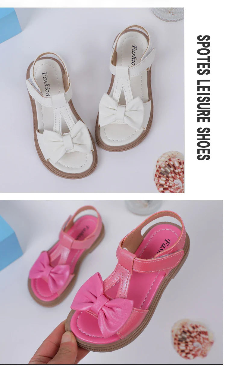 Kids Fashion Girls Sandals New Bow Versatile Open-toe Breathable Simple Platform Casual Shoes Hook Loop Princess Shoes