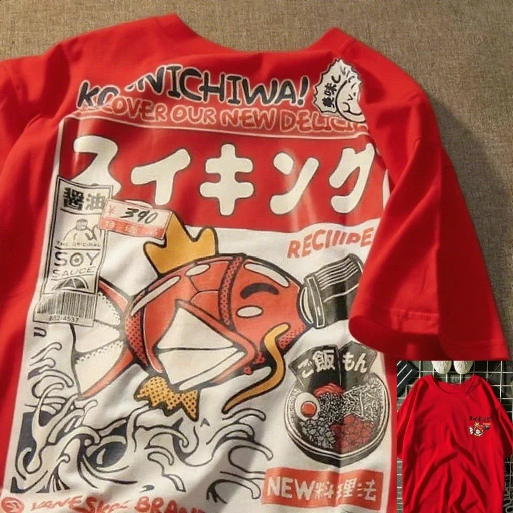 Japanese Style Short-sleeved T-shirt Men's Tide Brand Street Loose Couple Tops Clothing