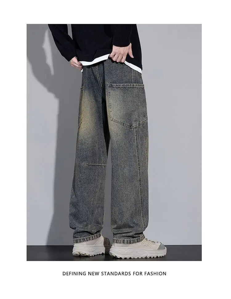 Calça Jeans Masculina de Outono e Inverno, Estilo Americano, com Bolsos Retos e Versátil, em Três Cores para Escolher