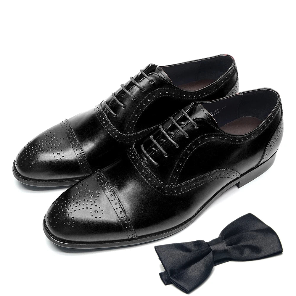 Luxury Italian Men's Wedding Dress Shoes Genuine Leather Cap Toe Lace-up Oxfords Lace-up Brogue Black Business Formal Shoes Man