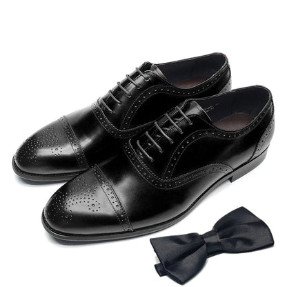 Luxury Italian Men's Wedding Dress Shoes Genuine Leather Cap Toe Lace-up Oxfords Lace-up Brogue Black Business Formal Shoes Man