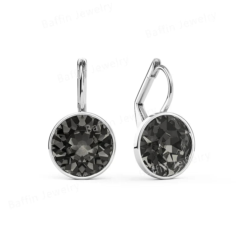 Earring for Women Christmas Birthday Premium Austrian Crystals Round Cut Dangle Silver Gold Color Pierced Jewelry