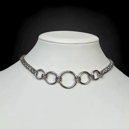 Goth Stainless Steel Curb Chain Circle Choker Necklace for Women Grunge Alternative Collar Adjustable Length