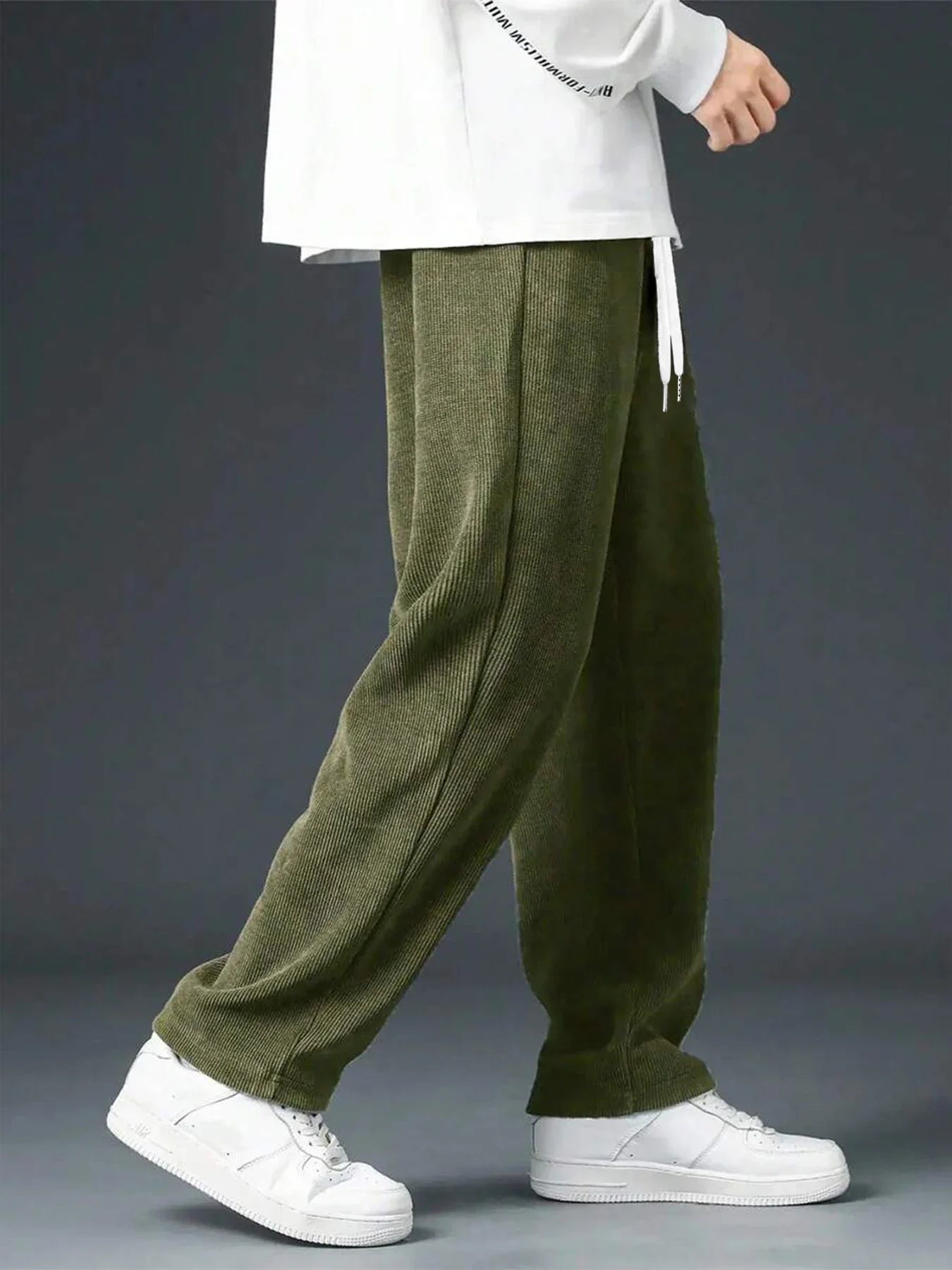 Men's spring autumn Corduroy Sweatpants  Drawstring Straight Loose Track Pants Casual Thermal Trousers for Daily wear