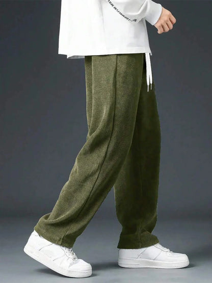 Men's spring autumn Corduroy Sweatpants  Drawstring Straight Loose Track Pants Casual Thermal Trousers for Daily wear