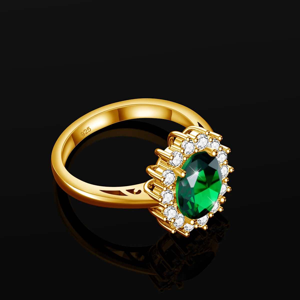 Princess Diana Gold Emerald Ring Women Oval Stone 8*10mm Trending Victoria Jewelry luxury Engagement Gift High Quality