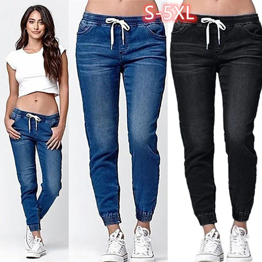 Denim Pants Casual Loose Slim Fit Stretch Long Trousers