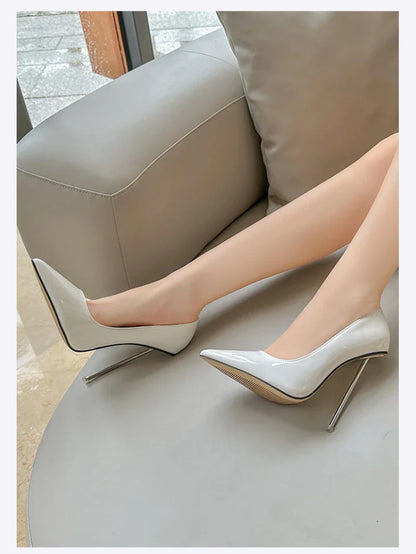 European And American Fashion Single Shoes European Station Pointed Toe Metal Thin Heel Elegant Women's Shoes High Heels Simple
