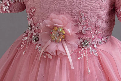 2026 New Summer Flower Girl Graduation Performance Tailcoat Embroidered Party Dress Trailing Tulle3-11 Years Old The Girl Dress