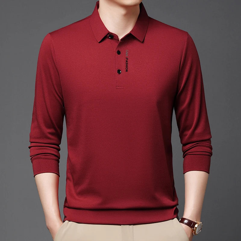 Polo Shirt Men's Spring and Autumn 2024 New Long Sleeved T-shirt Men's Business Casual Inner Top Base Shirt