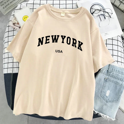 New York Usa City Letter Graphic Tshirt Women Cotton Sport Tops Summer Fashion Tee Shirt Street Casual Oversized Short Sleeve
