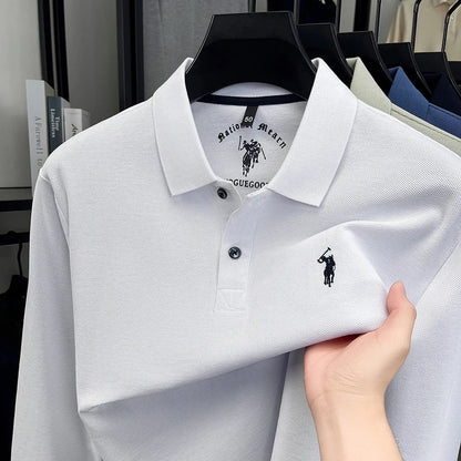 2025 New Cotton Long Sleeved T-shirt for Men, High End Embroidered Little Horse Logo Fashion Autumn/Winter Polo Top