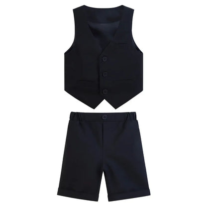 Children Boy Summer Cool Green Suit Kids Boys Vest Shirt Shorts Bowtie Ceremony Costume Formal Boys Breathable Slim Wedding Suit
