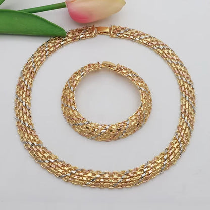 Dubai Luxury Handmade Women Jewelry Set 18k Gold-Plated Chain Necklace Bracelet Stud Earring Full Set Party Wedding Bijoux