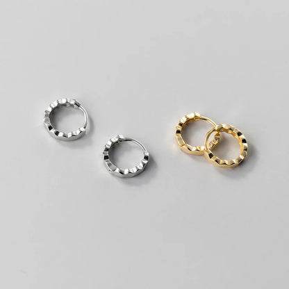925 Sterling Silver Simple Geometric Faceted Huggies Ear Buckles for Women Fashion Charms Hoop Earrings Party Jewelry