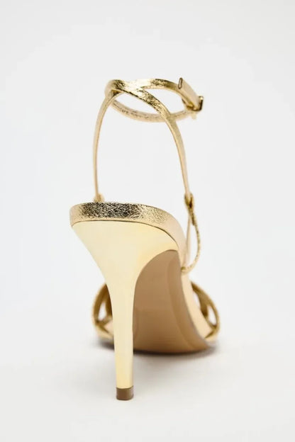 Fashion Gold Thin Heeled Sandals Women Sexy Ankle Strap Buckle Gladiator Sandal Luxury Banquet Brand Designer Shoe Zapatos Mujer