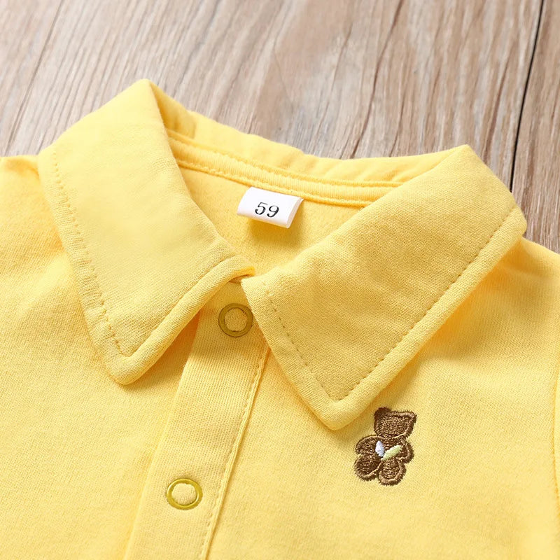 Summer Cotton Newborn Romper  2025 A Class Soft Breathable Polo Collar Easy Dressing Jumpsuit for 0-12 Months Boys Girls