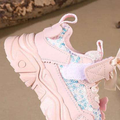 Children Shoes 2025 New Spring Toddler Girls Sport Shoes Bling Bling Soft Sole Breathable Outdoor Tennis Fashion Kids Sneakers