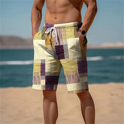 Men's Summer Quick Dry Beach Pants Casual Fitness Shorts Breathable Board Shorts Patchwork Printed Plus Size Swimming Shorts
