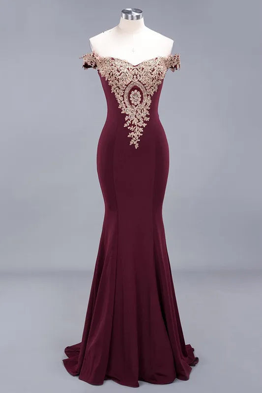 Gold Rose Lace Mermaid Prom Dresses For Women Burgundy Long Sexy Open Back Cap Sleeve Elegant Evening Party Gown Vestido de Gala