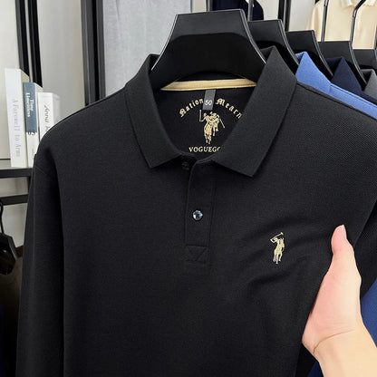 2025 New Cotton Long Sleeved T-shirt for Men, High End Embroidered Little Horse Logo Fashion Autumn/Winter Polo Top