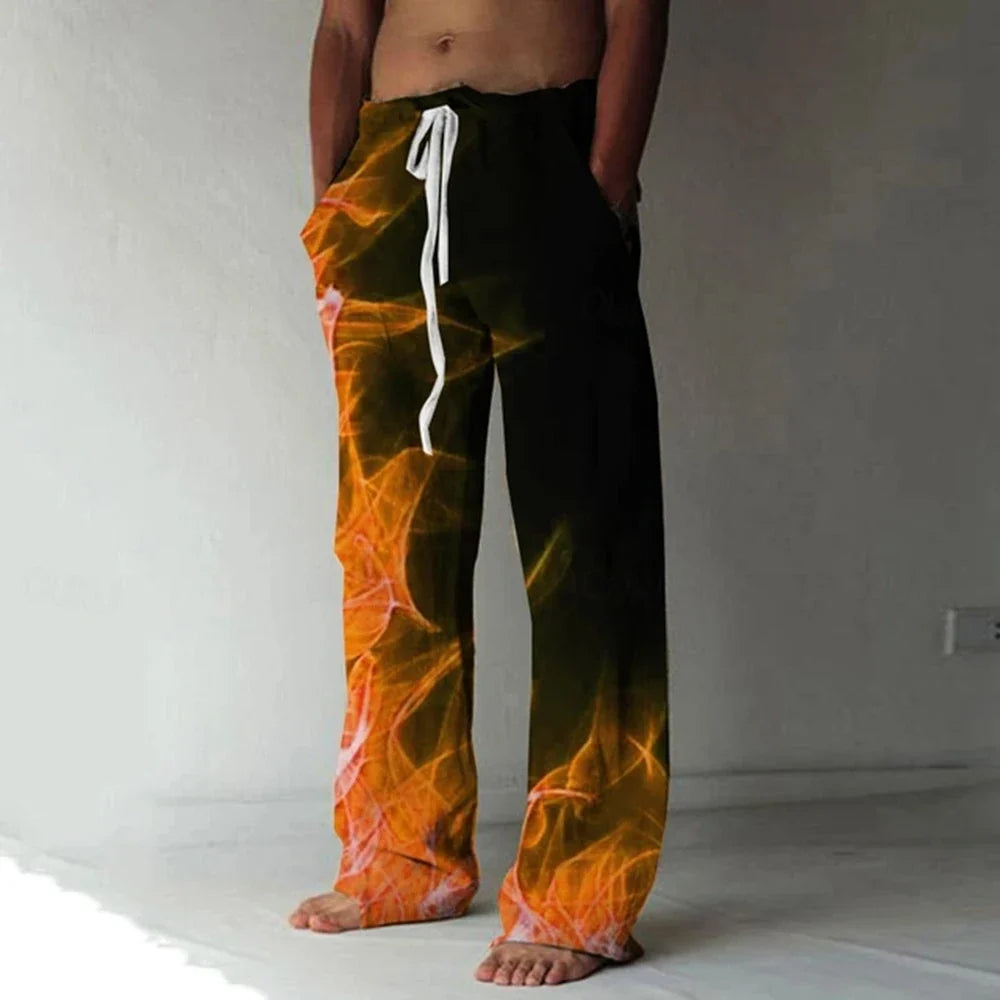 Men's Trousers Summer Pants Beach Pants Drawstring Elastic Waist flame 3D Print Graffiti Comfort Casual Daily Holiday Streetwear