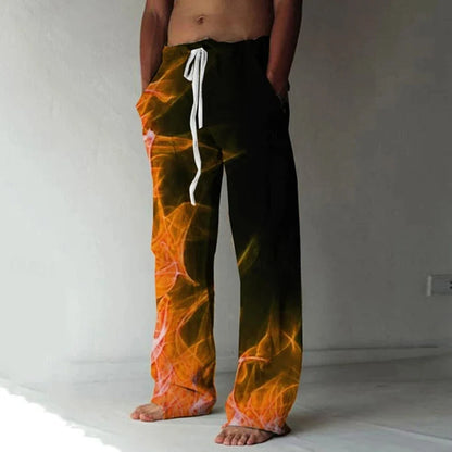 Men's Trousers Summer Pants Beach Pants Drawstring Elastic Waist flame 3D Print Graffiti Comfort Casual Daily Holiday Streetwear