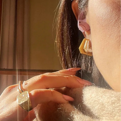Plain Brushed Micro Paved 5A Cubic Zirconia CZ Sparking Gold Color Geometric 2025 New Women Hoop Earring