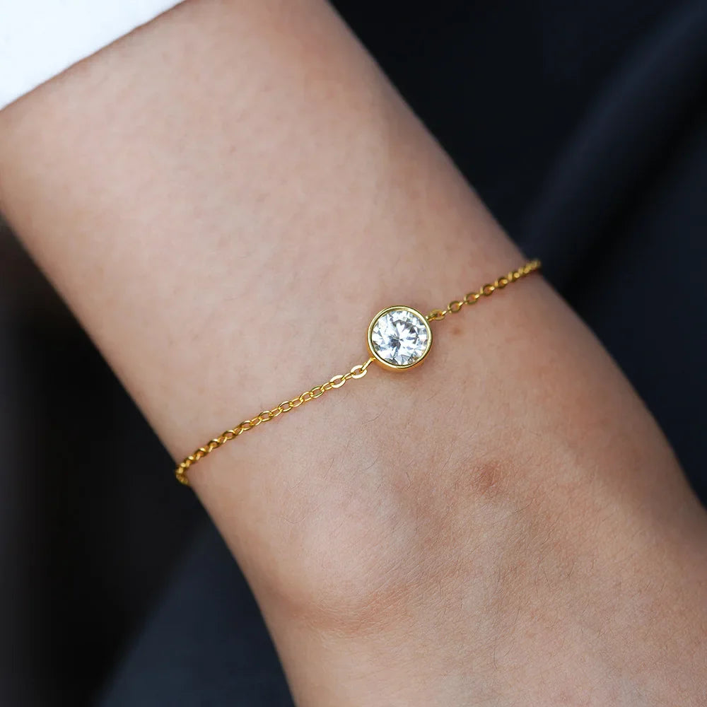 1/2CT Bezel Set Pear Oval Cut Moissanite Solitaire Link Bracelet Women S925 Silver Dainty Diamond Bridal Wrist Chain Gift