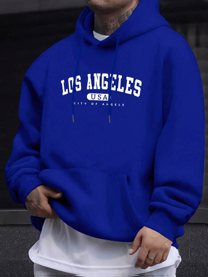 Los Angeles Usa Print Men_s Long Sleeve Drawstring Print Hoodies Tshirt COTTON For Men Casual Autumn Winter