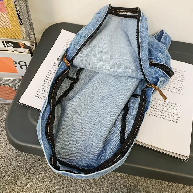 Fashion Backpacks for School Trend Student Jeans Bag Multi Pockets Large Capacity Rucksack Mochila De Escola Feminina 2023
