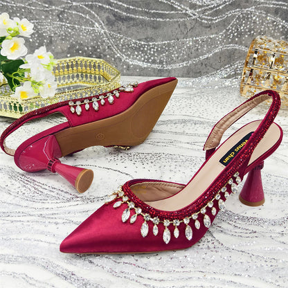 Pointed-Toe High Women Heels Shoes and Bags for Women Rhinestone Evening Party Elegant Luxury Handbag
