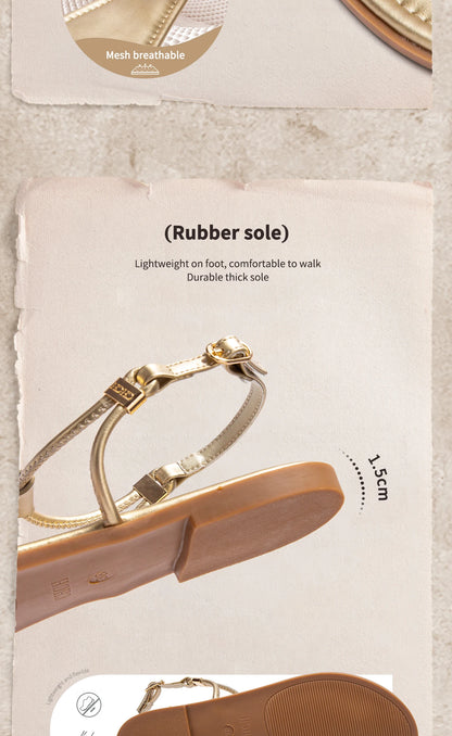 Season's New Fashionable Comfortable Women's Sandals Solid Colour Design Simple Hundred Hitched Strappy Women's Flat Shoes