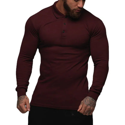 New Fashion Autumn Sports Polo Shirt Mens Stretch Cotton Gym Clothing Spring Casual Long Sleeve Polos Male Breathable T Shirt