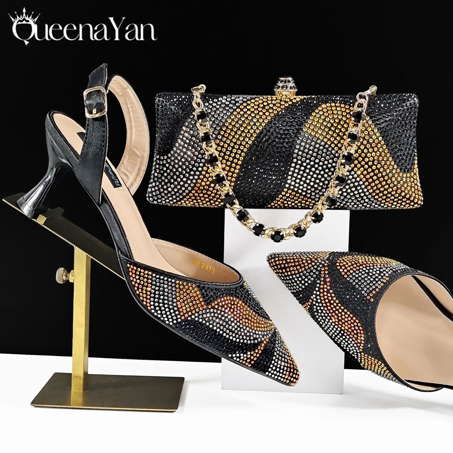 Festive Elegance Spot Goods Dazzling Heels and Chic Long Bag Clutch Perfect Combination Of Shoes And Bag for Special Occasions