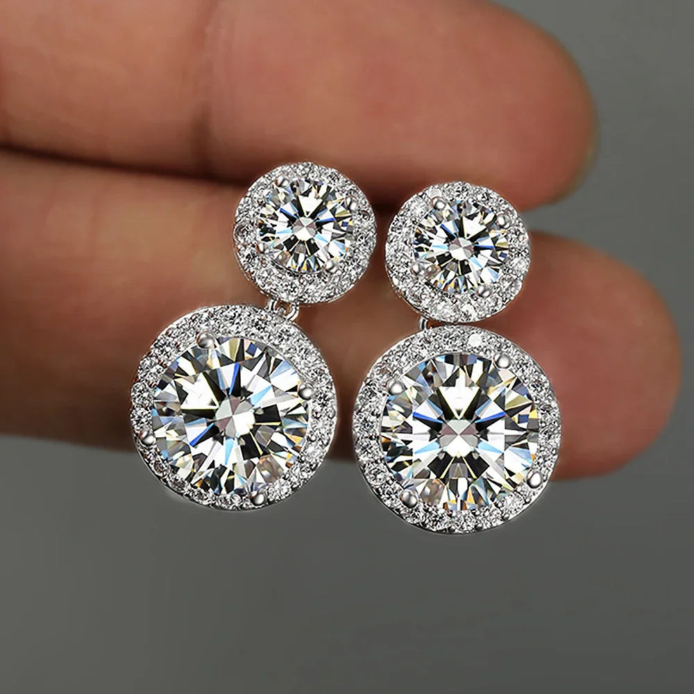 5cttw Moissanite Drop EarringsCertified Certificates 925 Sterling Silver Double Round Cut Halo Diamond Stud Earring for Women