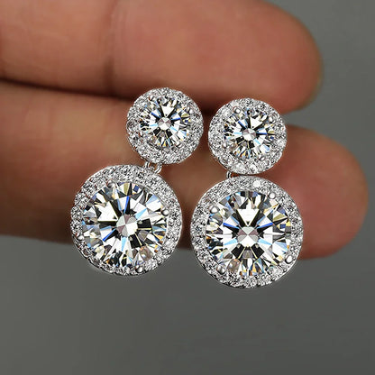 5cttw Moissanite Drop EarringsCertified Certificates 925 Sterling Silver Double Round Cut Halo Diamond Stud Earring for Women